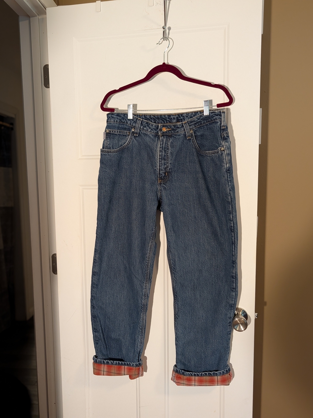 Carhartt Blue Denim Women's Overalls Jeans. Flannel Lined. Sz 14.